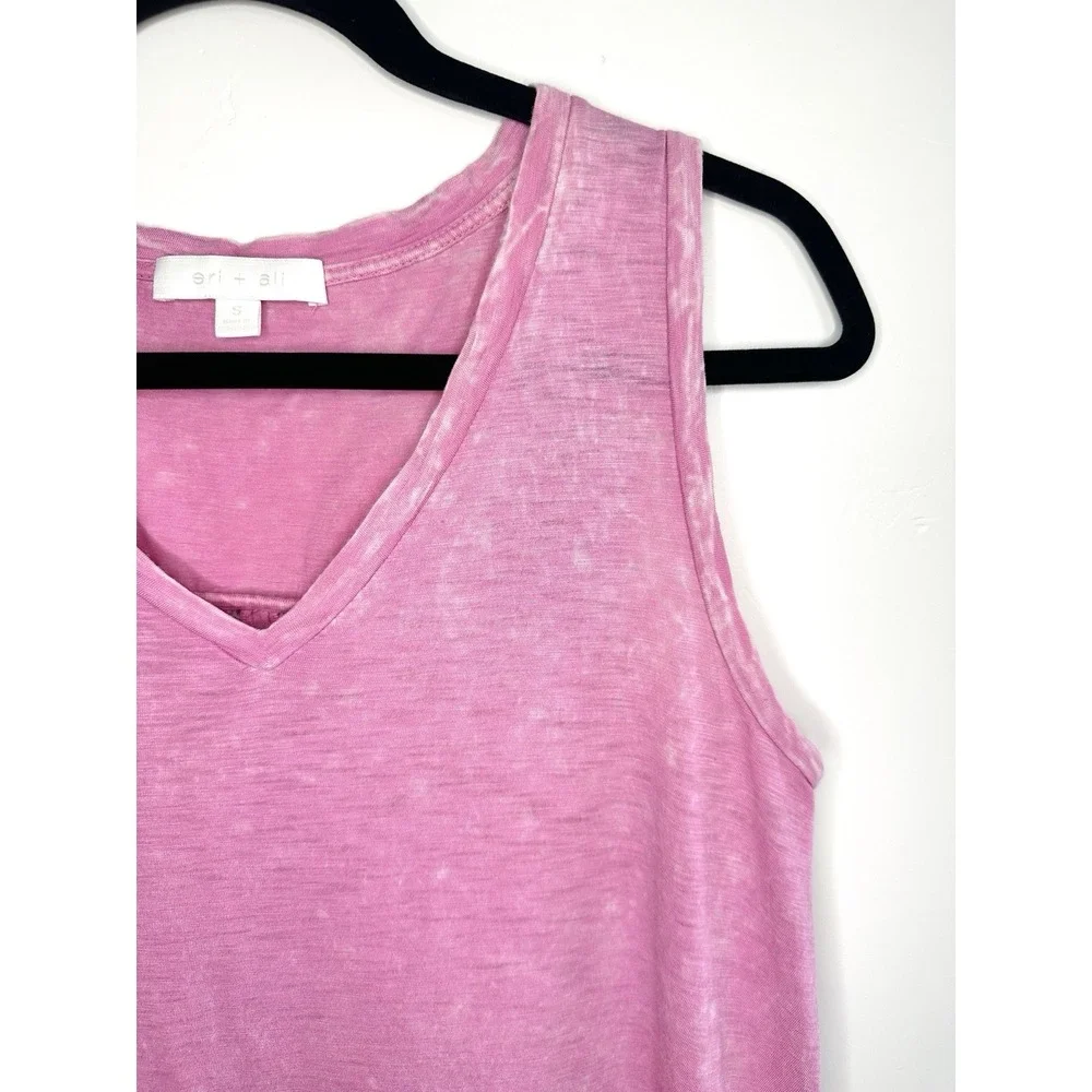 Eri + Ali Anthropologie Pink Eyelet Lace Back Tank Top Small Cotton V-Neck Boho - Picture 4 of 12